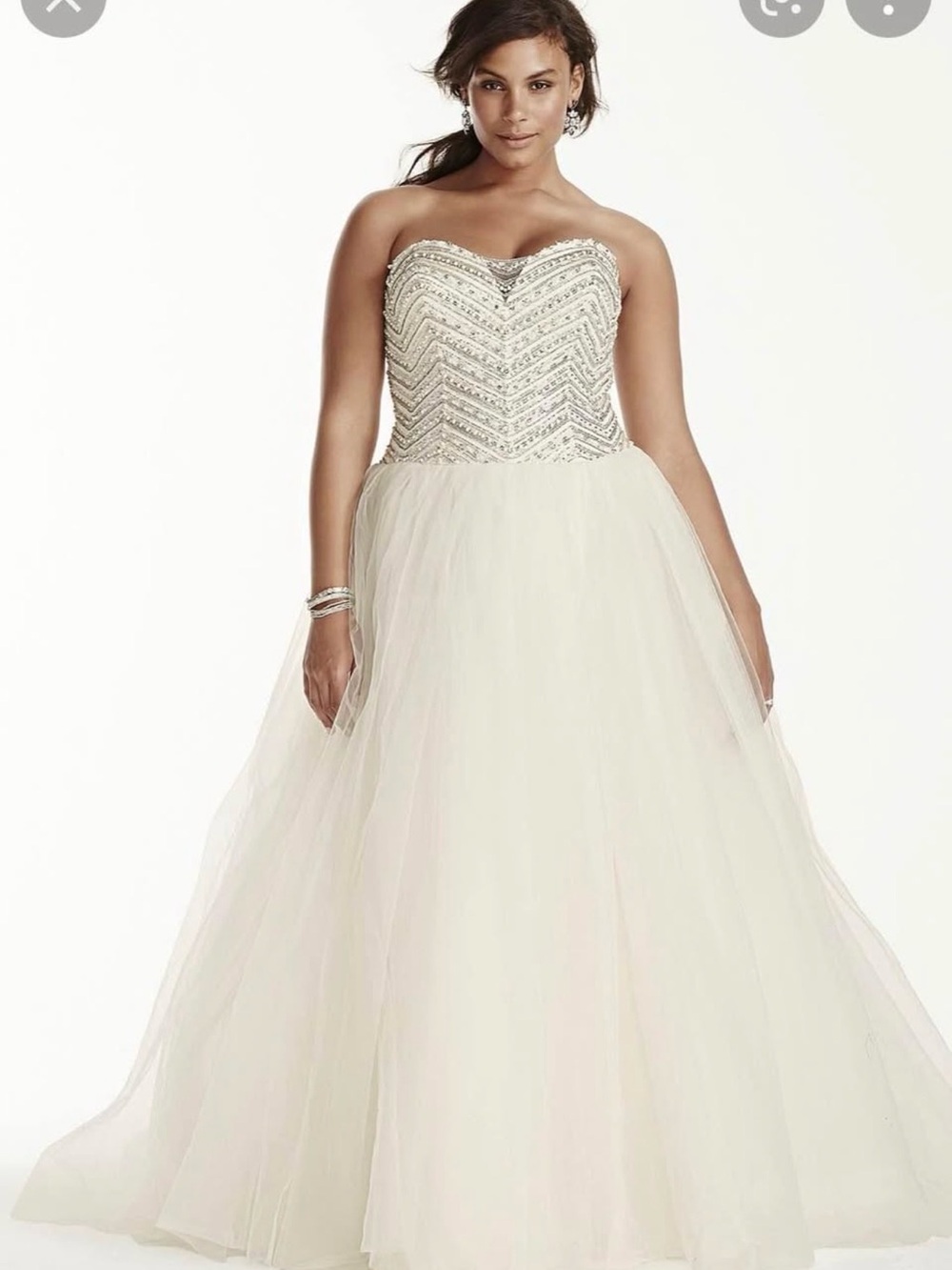 David's Bridal Strapless Beaded Ball Gown in Ivory